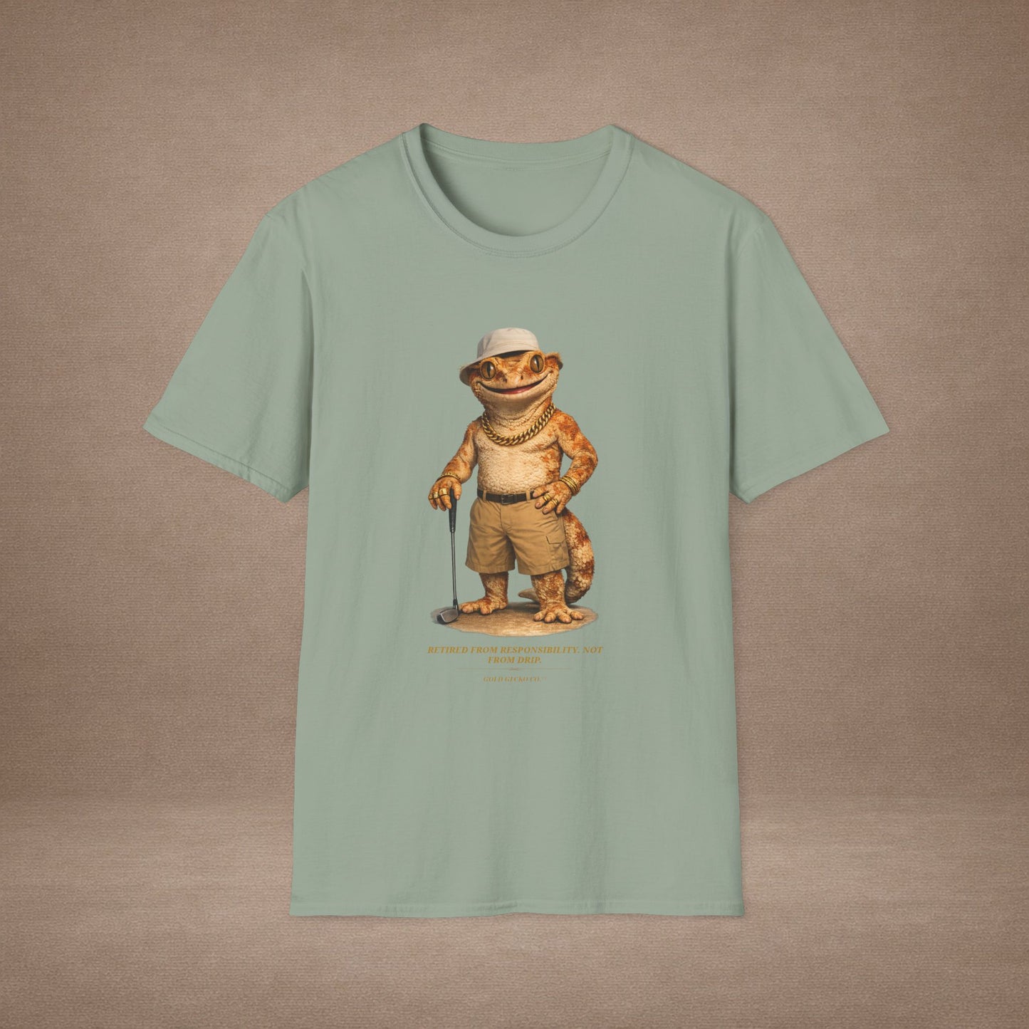DESIGN #03-2-1 - Golf Dad (Crested - Golf Hat, Tan Shorts, Club, Grass)
