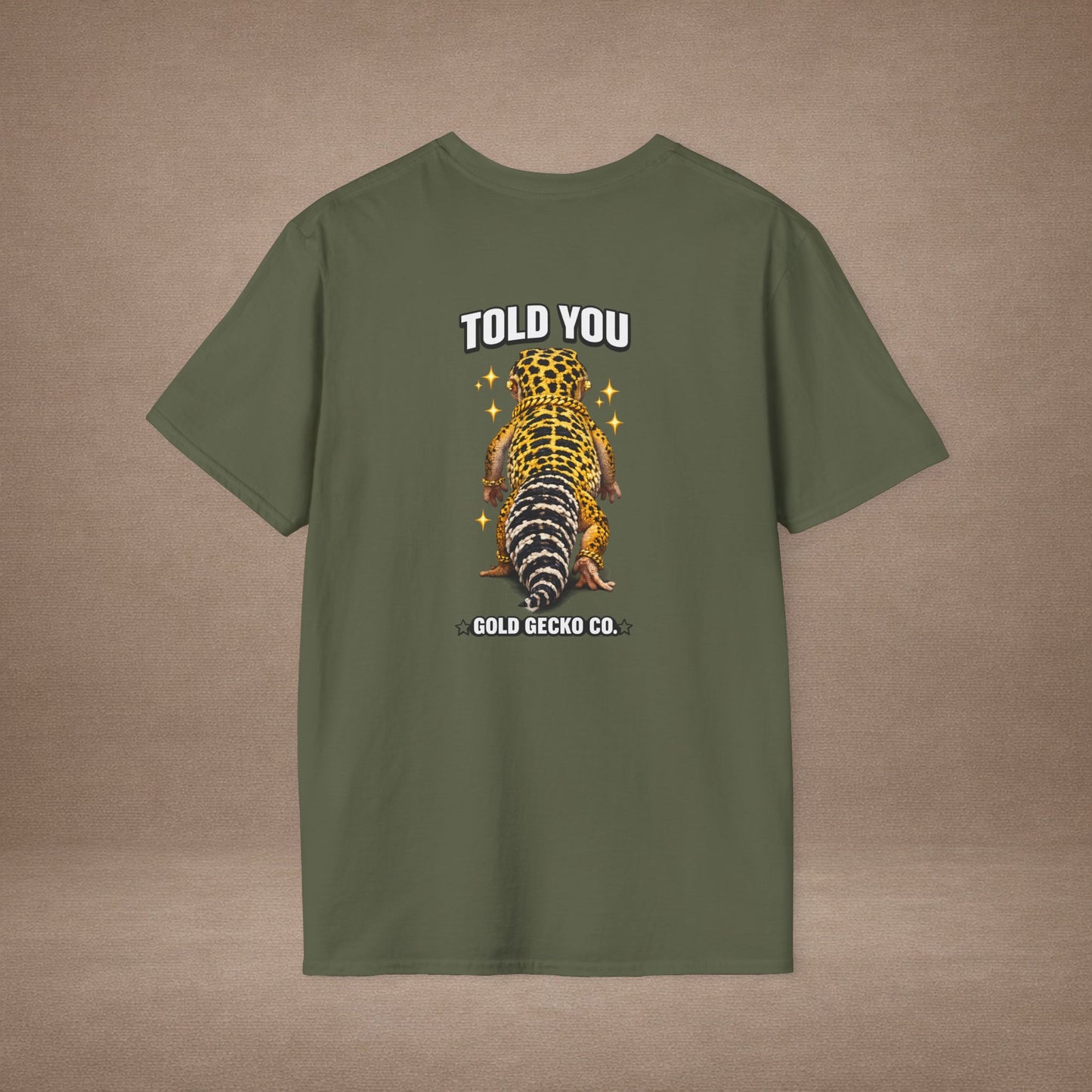 DESIGN #22- Wait For It… — Standing Leopard Gecko Tee (Front & Back) - (White Letters)