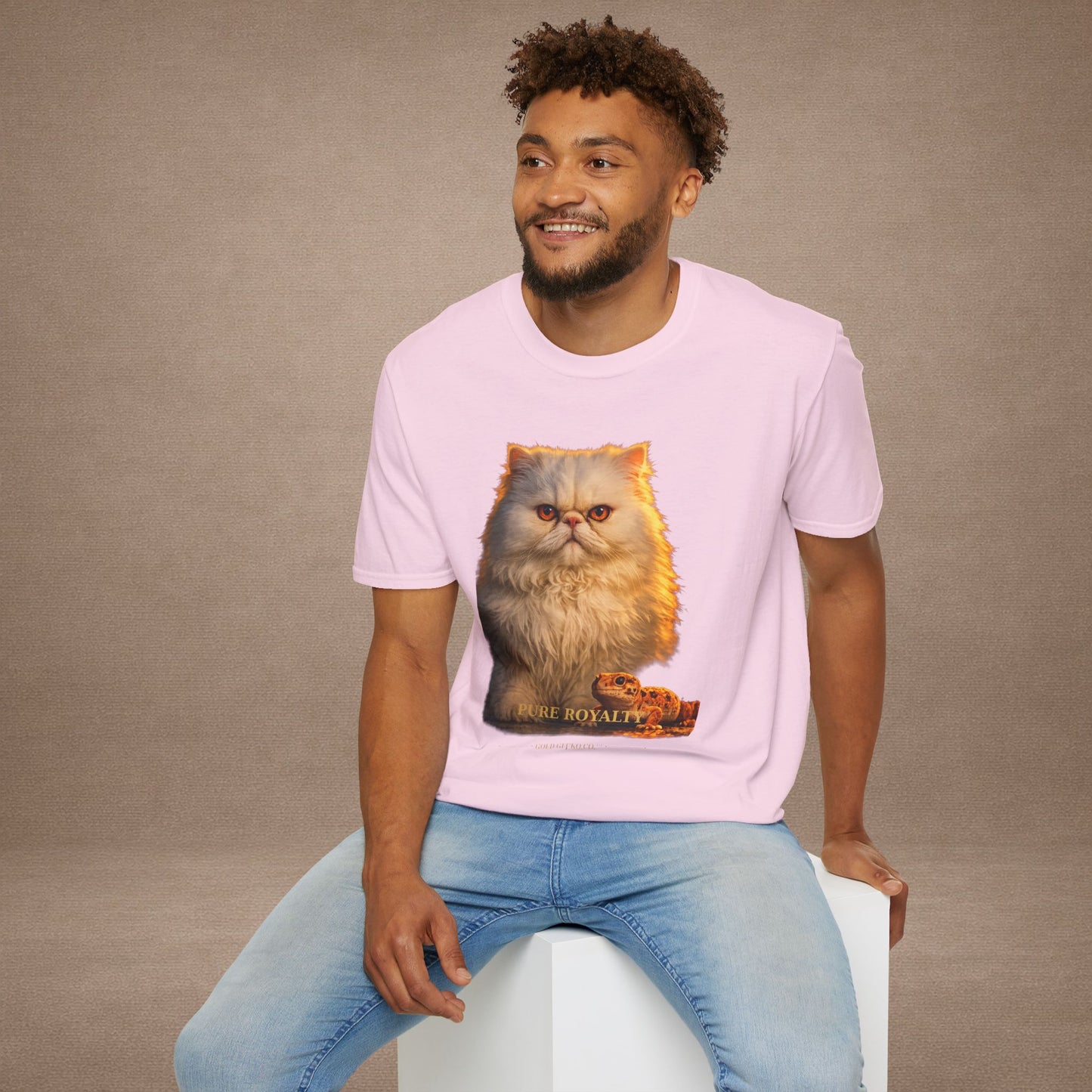 Persian — Pure Royalty — photoreal cat breed portraits paired with tiny gecko compani. Gold Gecko Co. Cats & Geckos collection.
