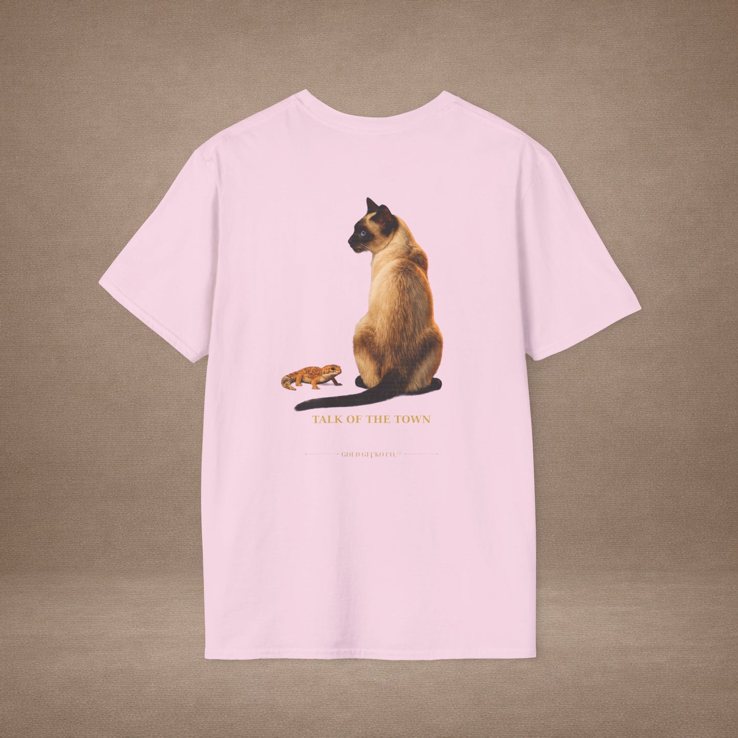 Siamese — Talk Of The Town — photoreal cat breed portraits paired with tiny gecko compani. Gold Gecko Co. Cats & Geckos collection.