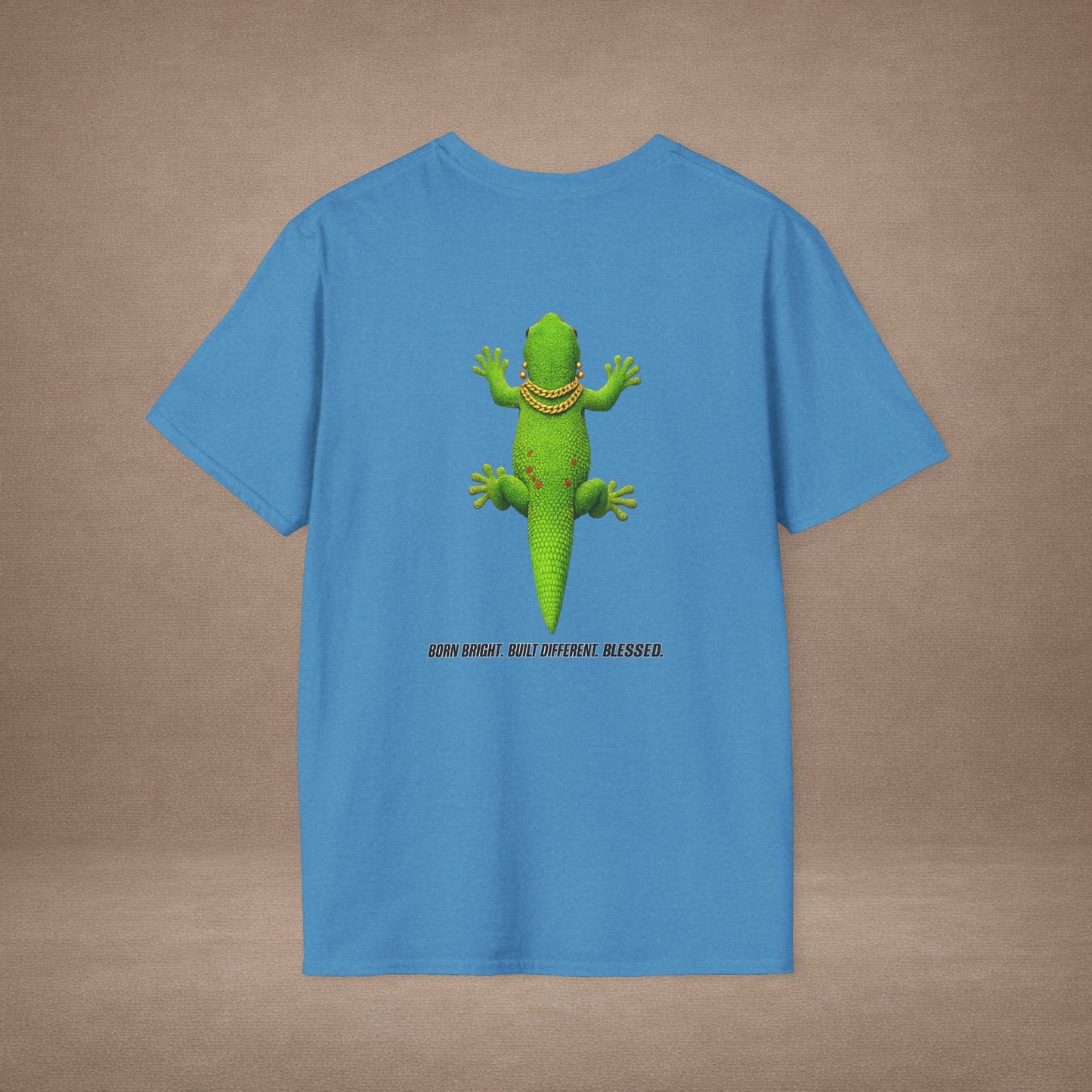DESIGN #2-1 Royalty Clings Differently — Day Gecko Tee - (Black Letters)