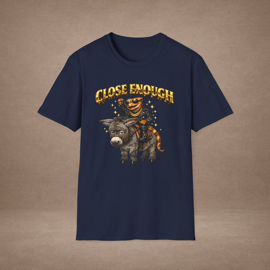 DESIGN #04-1 Close Enough — Donkey Gecko Tee (Front & Back) (Gold Letters)