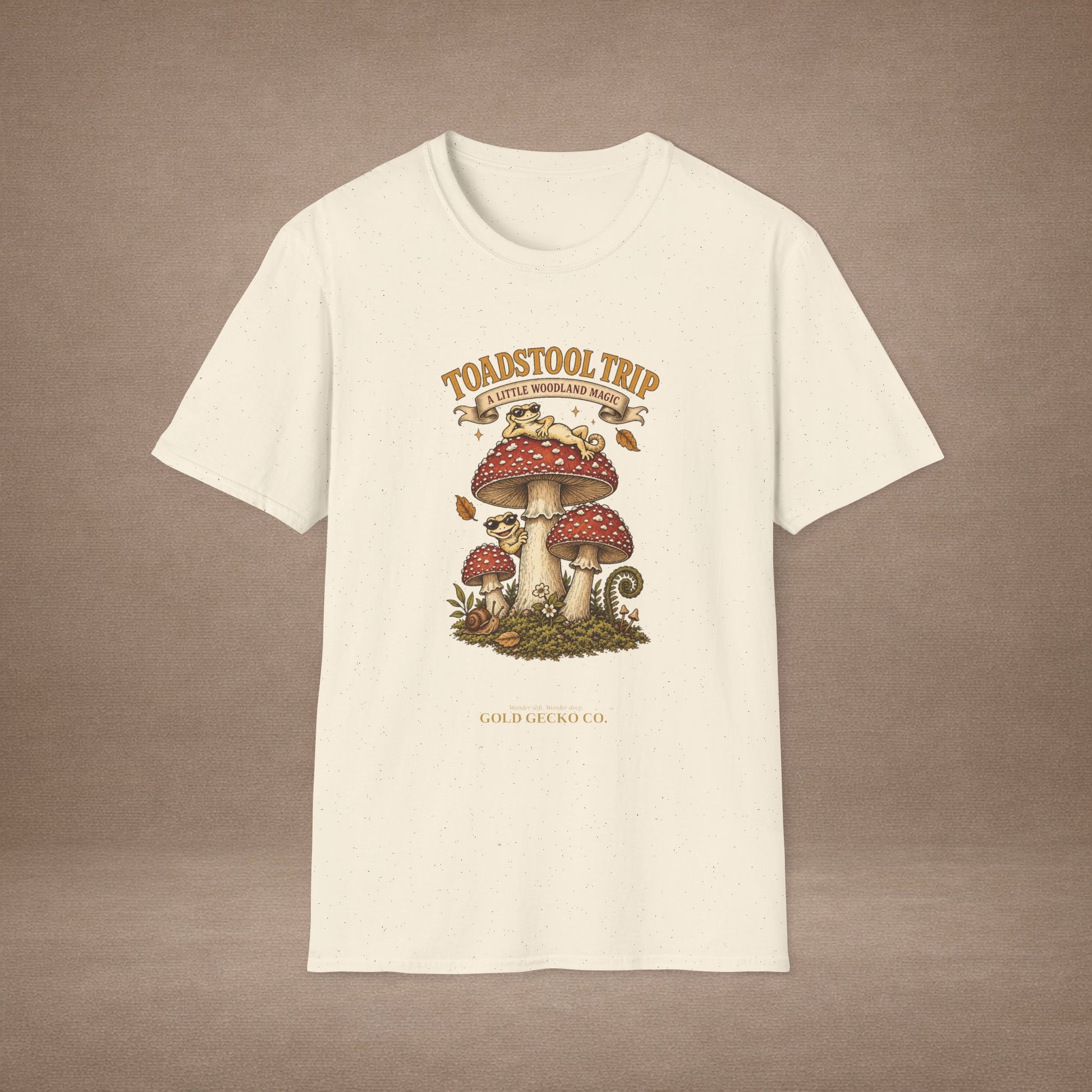 Toadstool Trip cottagecore mushroom & gecko t-shirt — Gold Gecko Co.