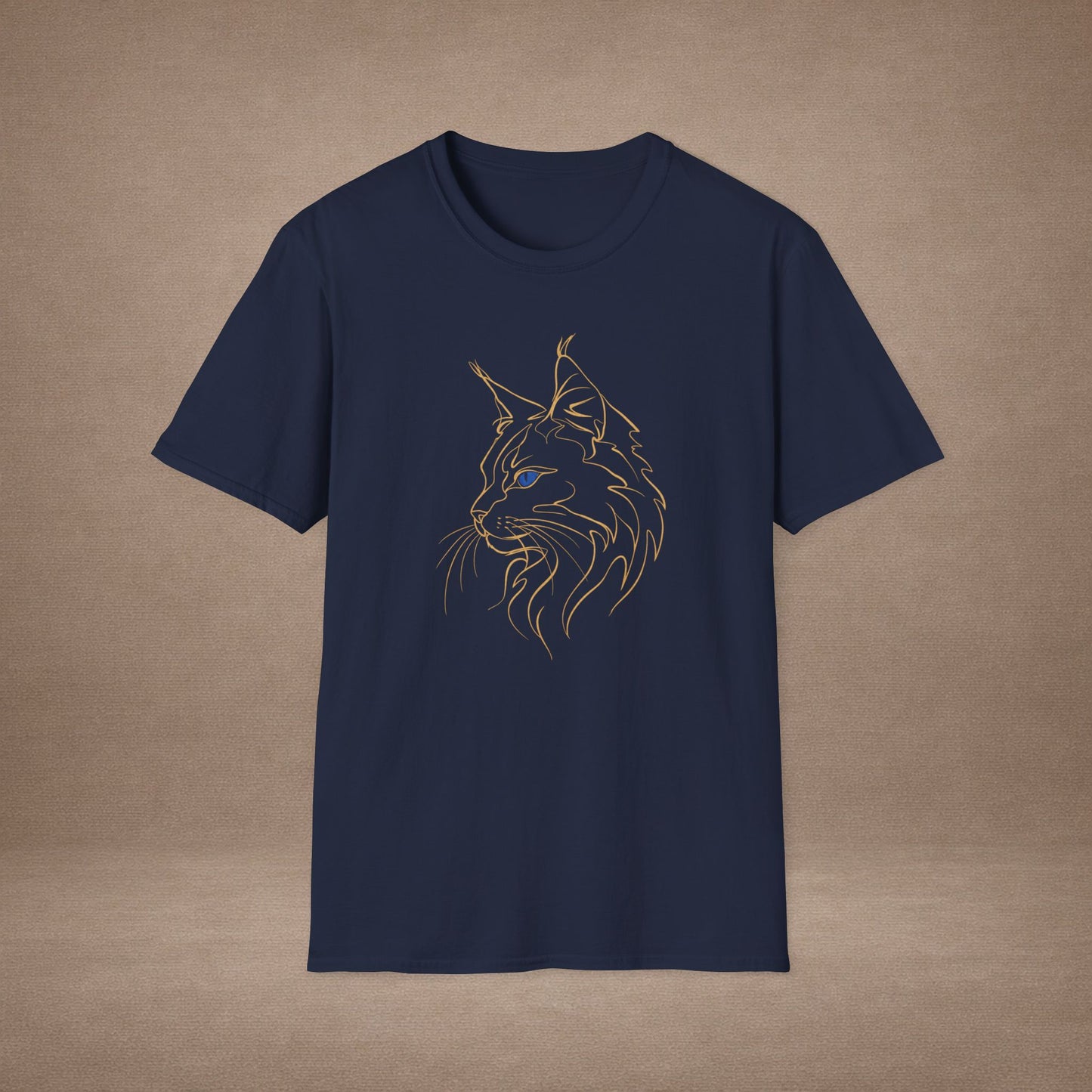 Sapphire Maine Coon single-line art with sapphire blue gem eye — Gold Gecko Co. Line & Gold collection (Dark)