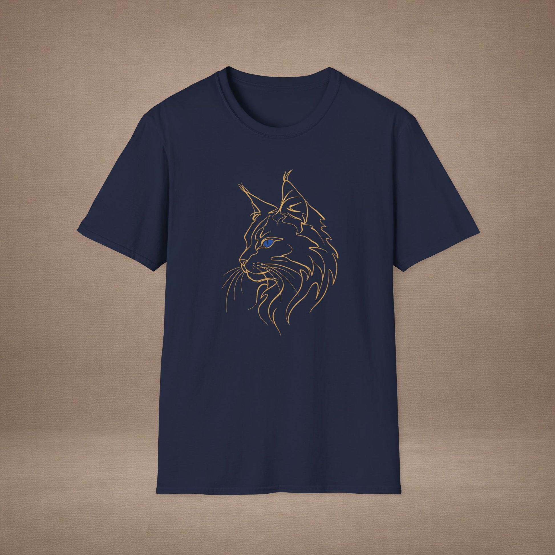 Sapphire Maine Coon single-line art with sapphire blue gem eye — Gold Gecko Co. Line & Gold collection (Dark)