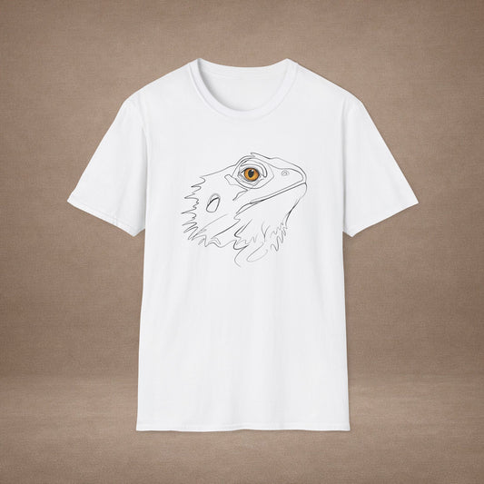 Amber Bearded Dragon single-line art with amber gold gem eye — Gold Gecko Co. Line & Gold collection (Light)