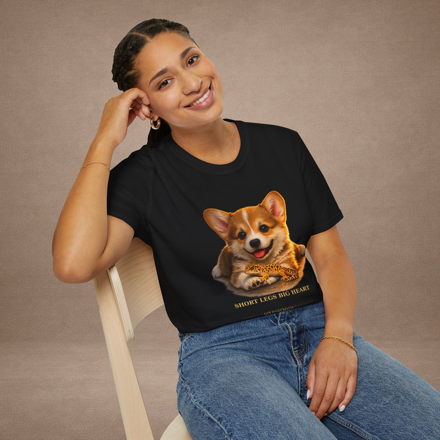 Corgi — Short Legs Big Heart — cinematic photoreal portraits of beloved dog breeds paired w. Gold Gecko Co. Puppies & Geckos collection.