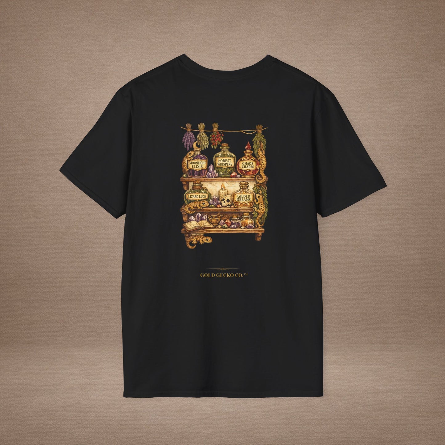 Gecko Tears apothecary witchy t-shirt · Moon Phase Coven · Gold Gecko Co.