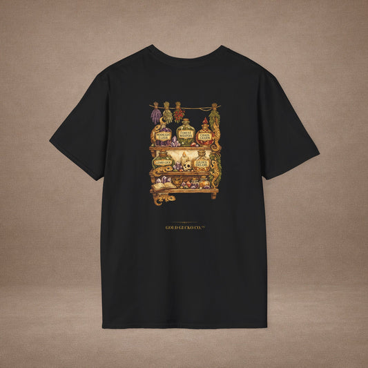 Gecko Tears apothecary witchy t-shirt · Moon Phase Coven · Gold Gecko Co.