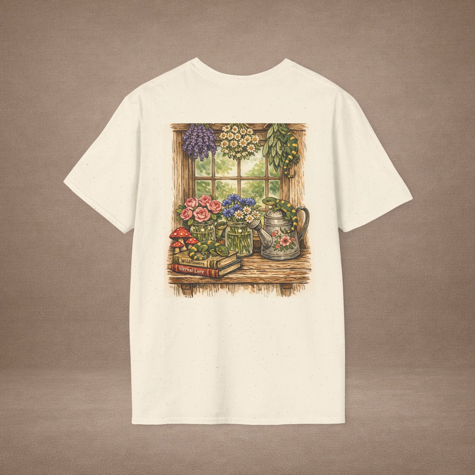 Cottage Windowsill cottagecore gecko t-shirt · Garden Gecko · Gold Gecko Co.