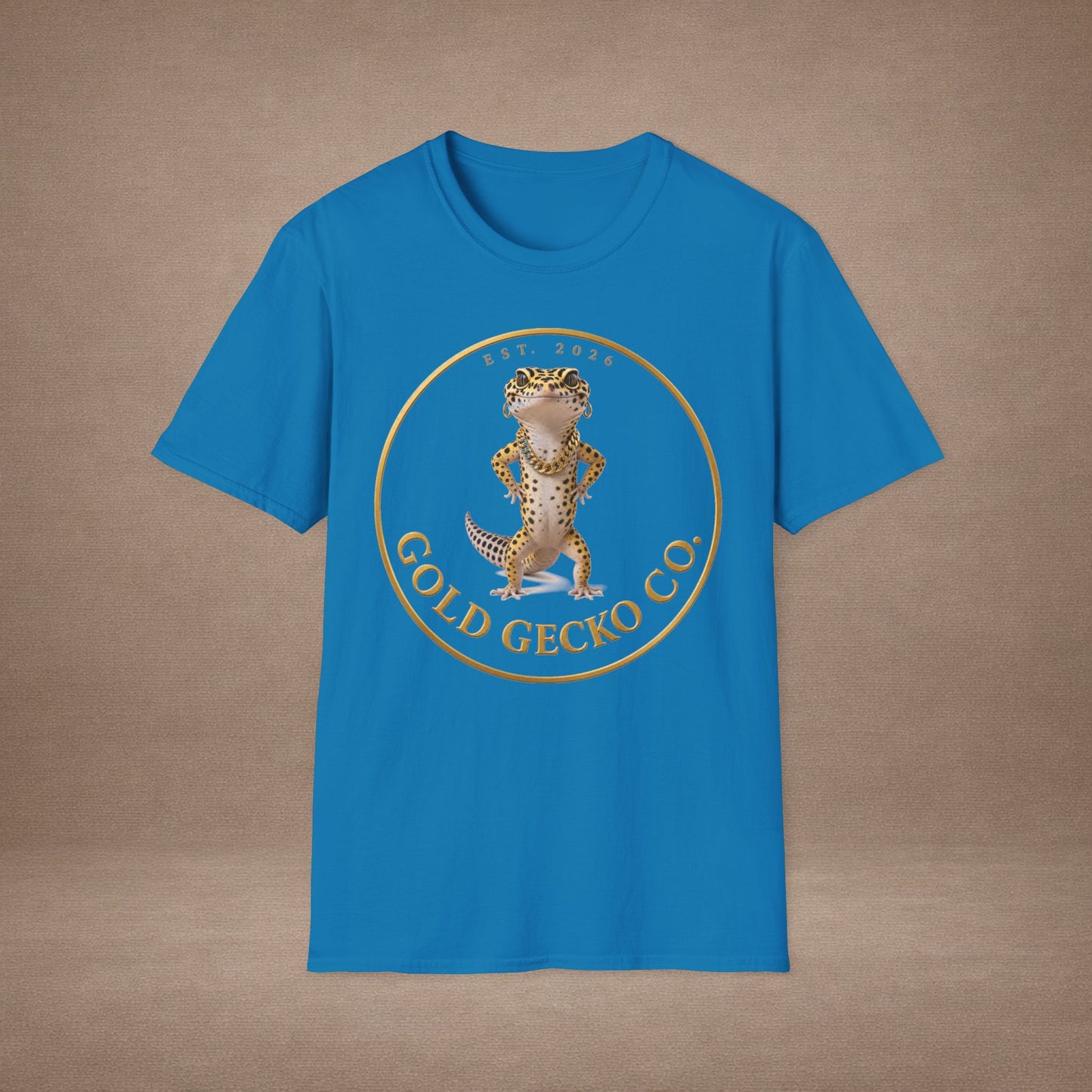 Design # 001  Gold Gecko Co. tm - Signature Logo Tee — Emblem Graphic T-Shirt (Front @ Back)