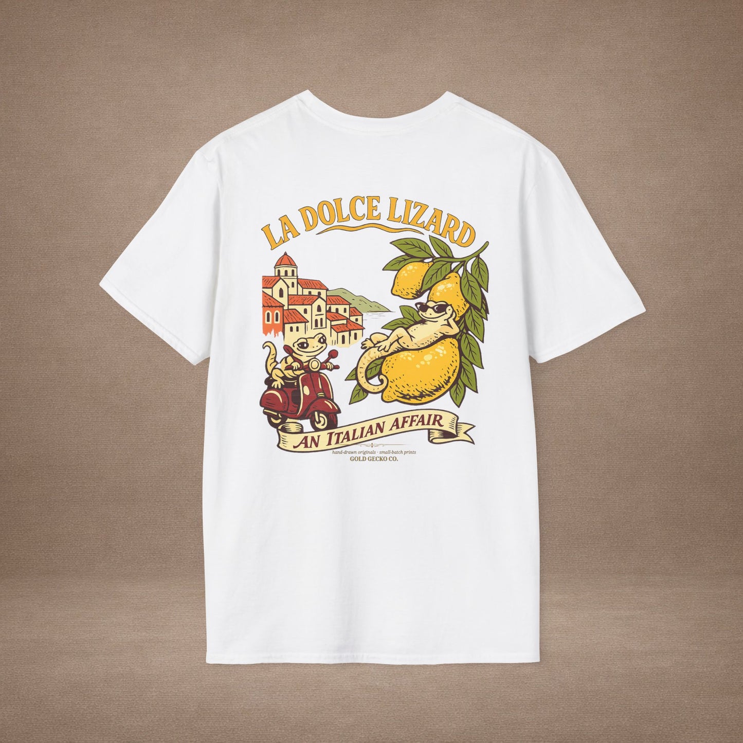 La Dolce Lizard Amalfi lemons Italian graphic t-shirt — Gold Gecko Co.