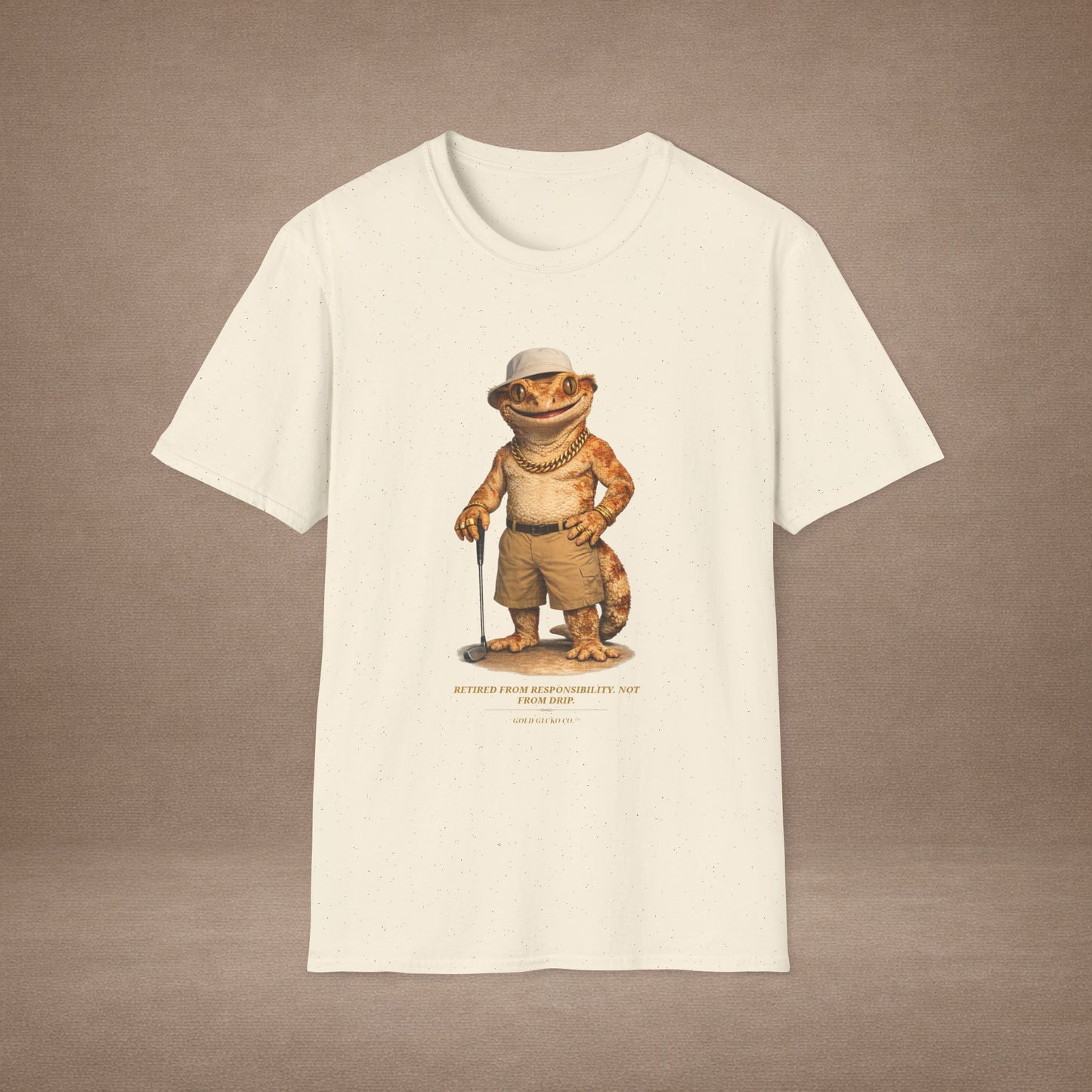DESIGN #03-2-1 - Golf Dad (Crested - Golf Hat, Tan Shorts, Club, Grass)
