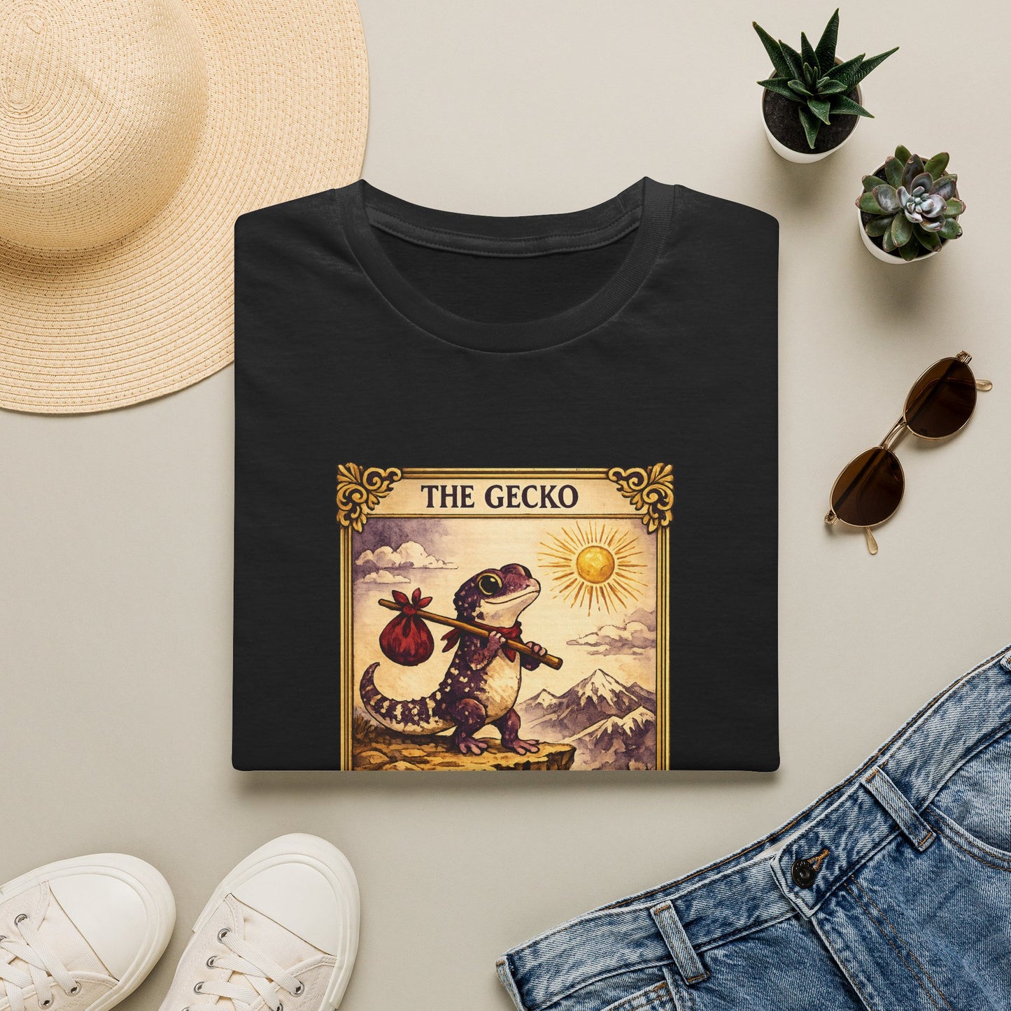 The High Priestess gecko tarot t-shirt · Moon Phase Coven · Gold Gecko Co.