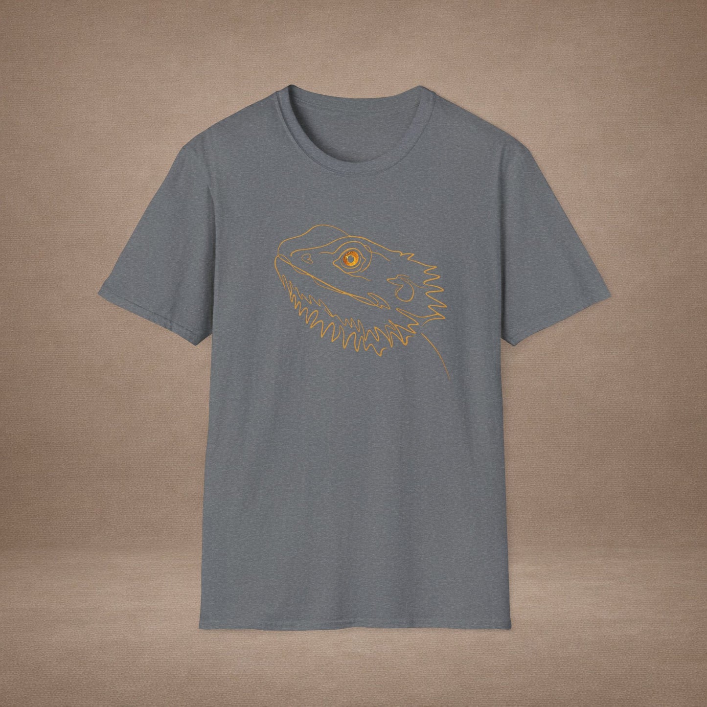Amber Bearded Dragon single-line art with amber gold gem eye — Gold Gecko Co. Line & Gold collection (Dark)