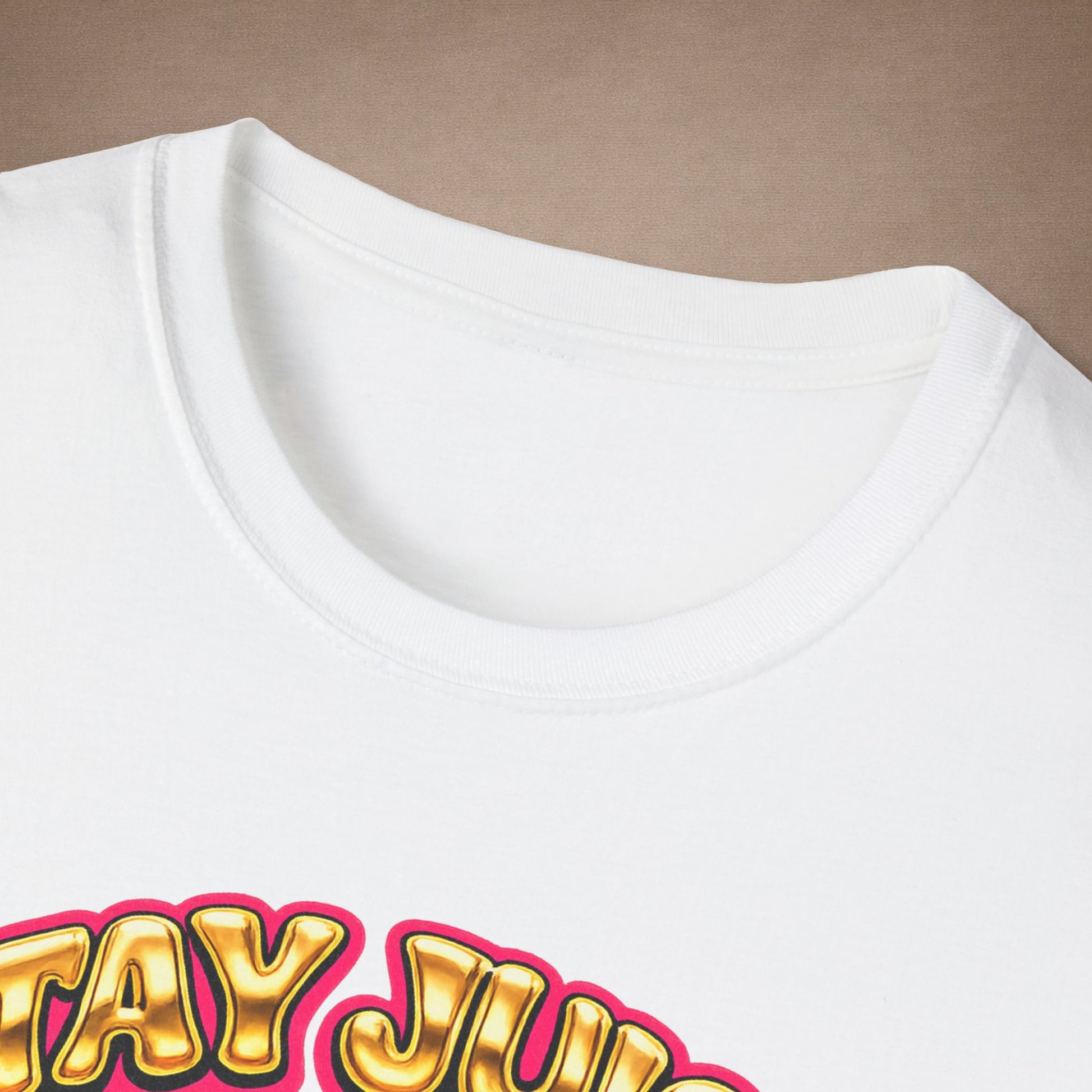 Stay Juicy retro chrome orange & gecko graphic t-shirt — Gold Gecko Co.