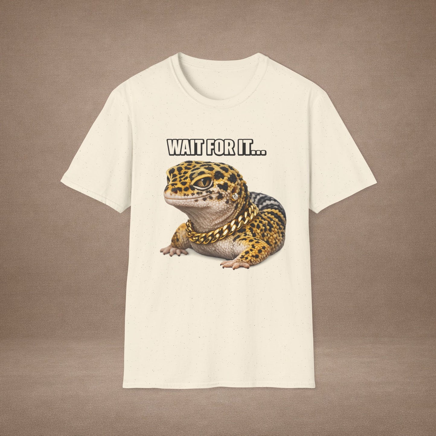 DESIGN #20 Wait For It… — Side-Eye Leopard Gecko Tee (Front & Back)- White Letters