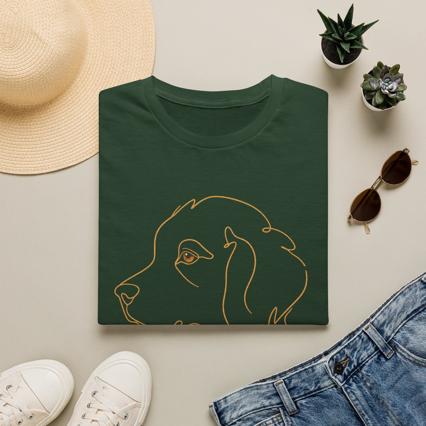 Topaz Golden Retriever single-line art with topaz gold gem eye — Gold Gecko Co. Line & Gold collection (Dark)