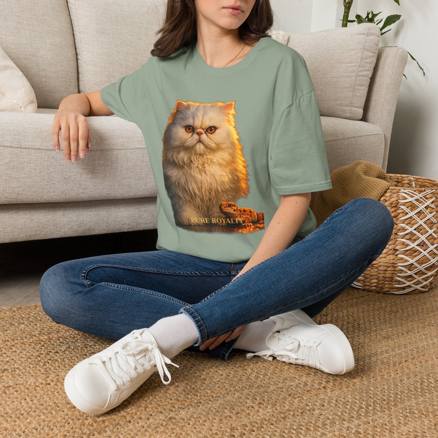 Persian — Pure Royalty — photoreal cat breed portraits paired with tiny gecko compani. Gold Gecko Co. Cats & Geckos collection.