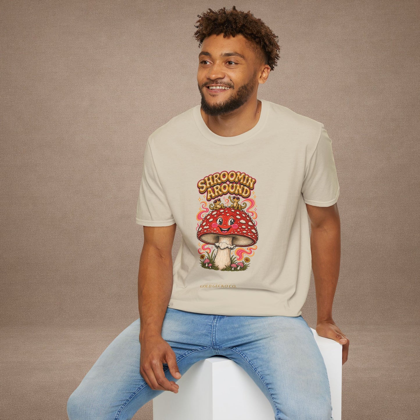 Shroomin' Around cottagecore mushroom & gecko t-shirt — Gold Gecko Co.