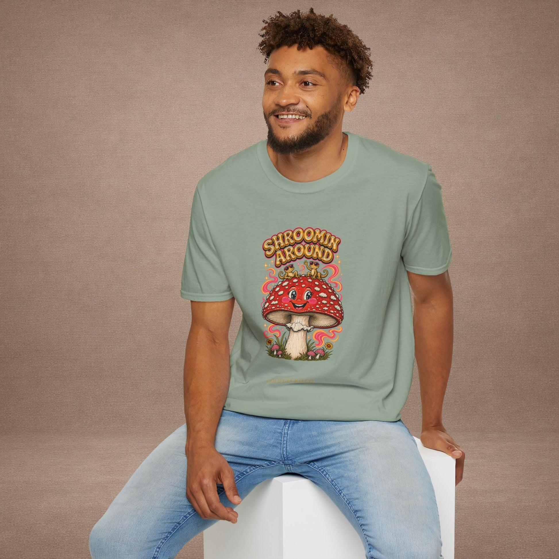 Shroomin' Around cottagecore mushroom & gecko t-shirt — Gold Gecko Co.