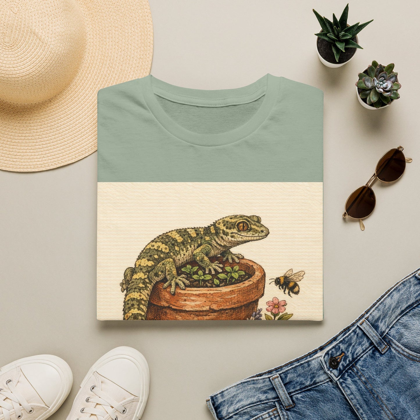 Cottage Windowsill cottagecore gecko t-shirt · Garden Gecko · Gold Gecko Co.