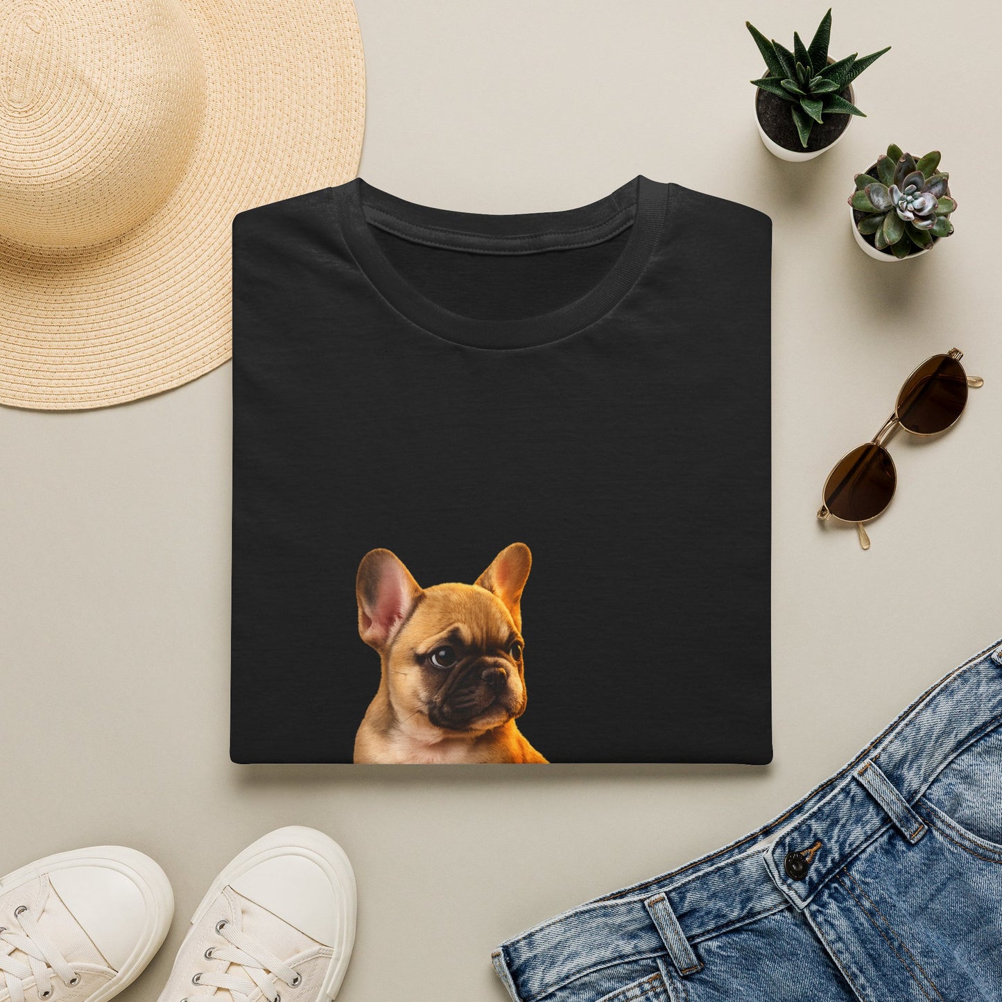 French Bulldog — Small But Mighty — cinematic photoreal portraits of beloved dog breeds paired w. Gold Gecko Co. Puppies & Geckos collection.