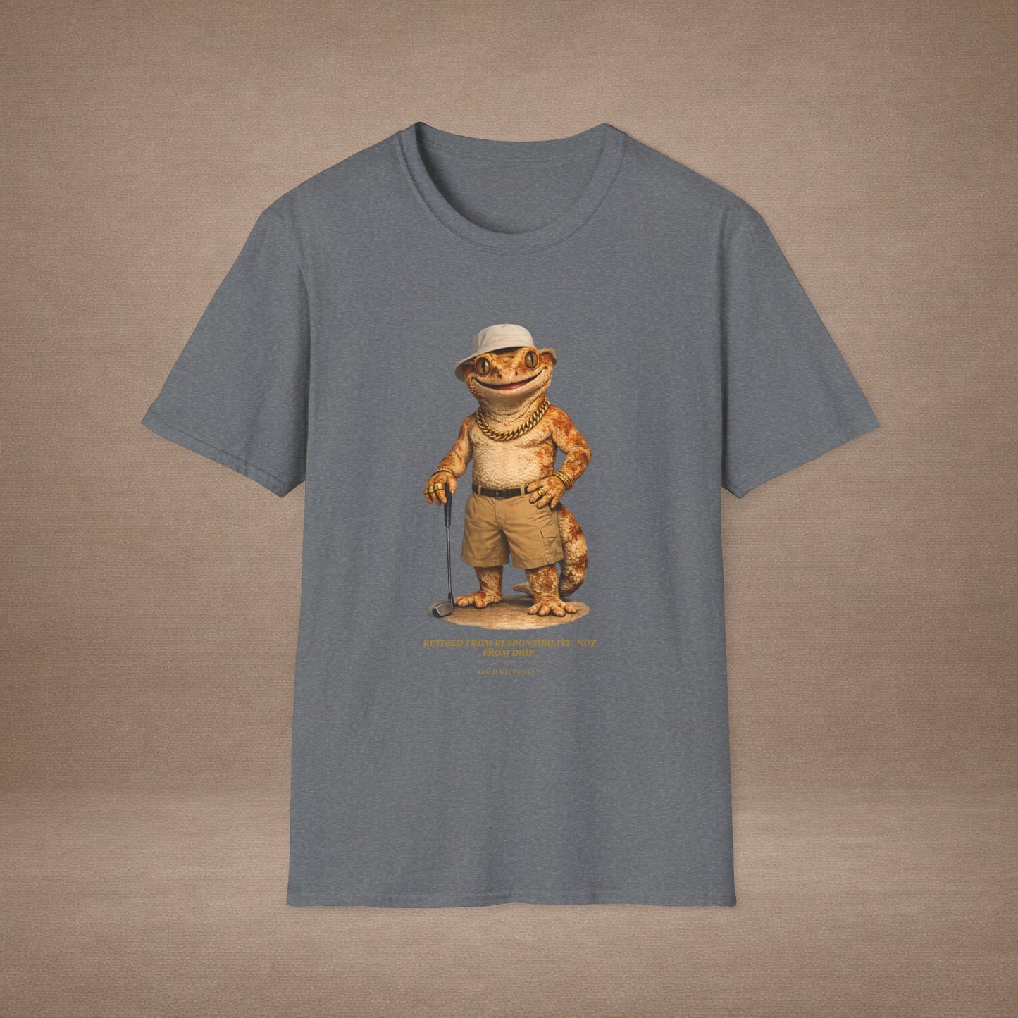 DESIGN #03-2-1 - Golf Dad (Crested - Golf Hat, Tan Shorts, Club, Grass)