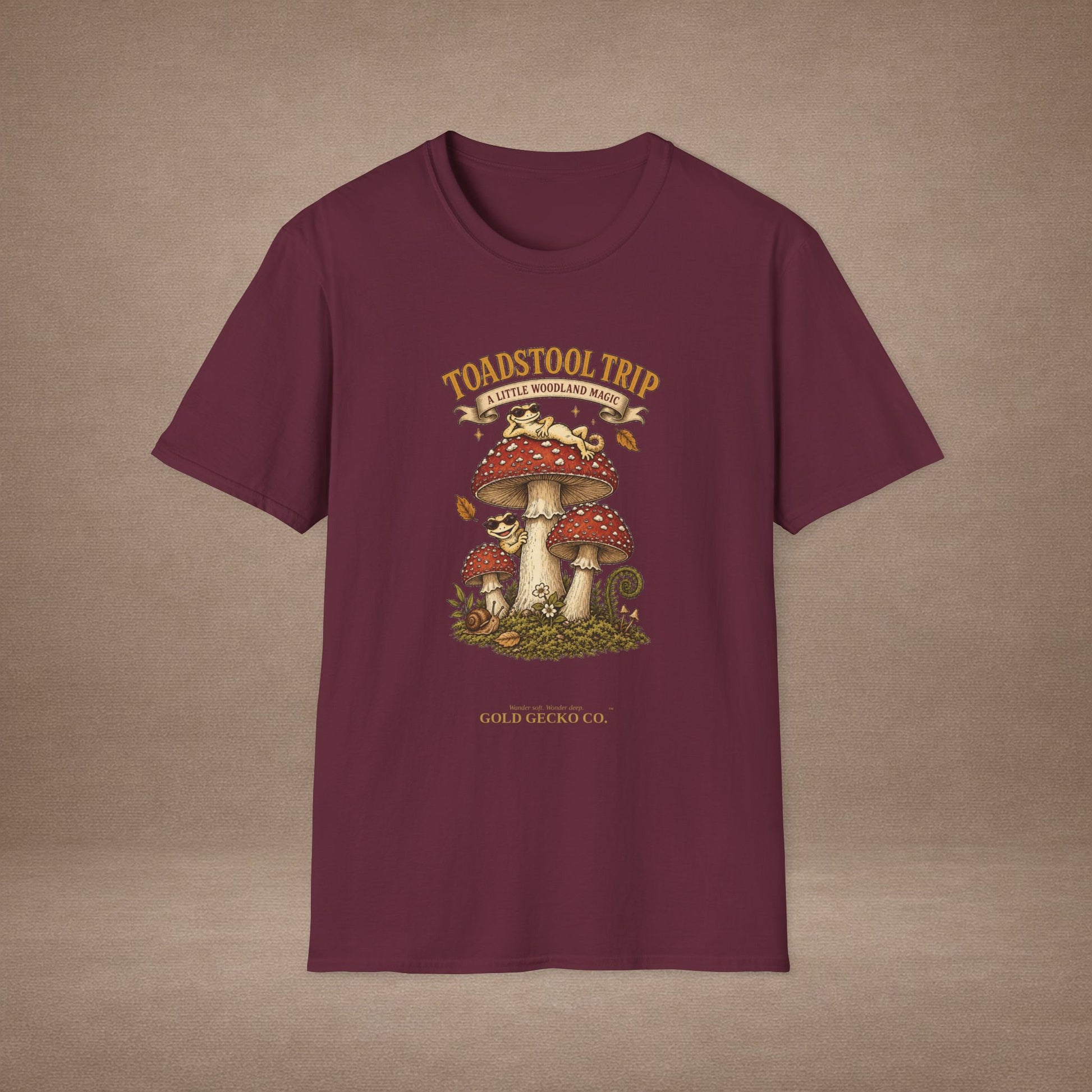 Toadstool Trip cottagecore mushroom & gecko t-shirt — Gold Gecko Co.