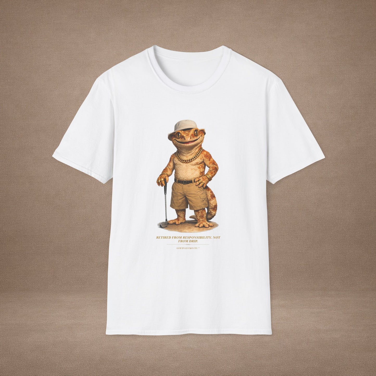 DESIGN #03-2-1 - Golf Dad (Crested - Golf Hat, Tan Shorts, Club, Grass)