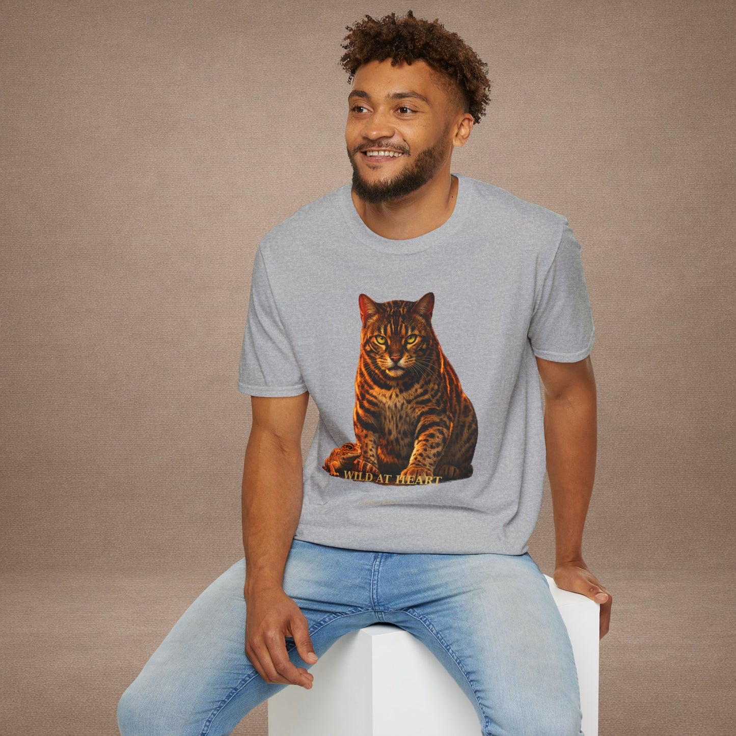 Bengal — Wild At Heart — photoreal cat breed portraits paired with tiny gecko compani. Gold Gecko Co. Cats & Geckos collection.