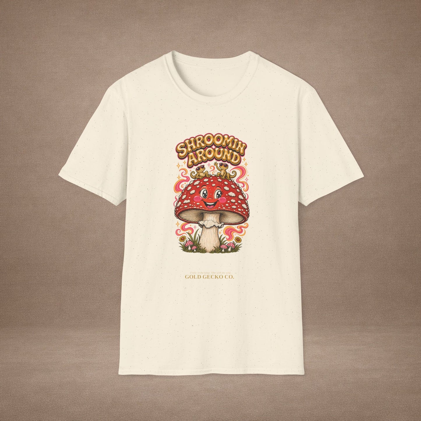 Shroomin' Around cottagecore mushroom & gecko t-shirt — Gold Gecko Co.