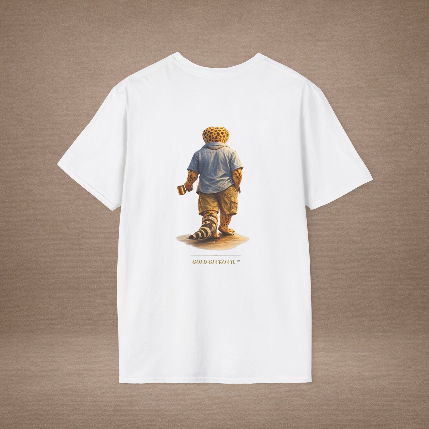 Design #03-2-2 - Coffee Dad (Leopard - Powder Blue Shirt, Gold Mug, Grass)