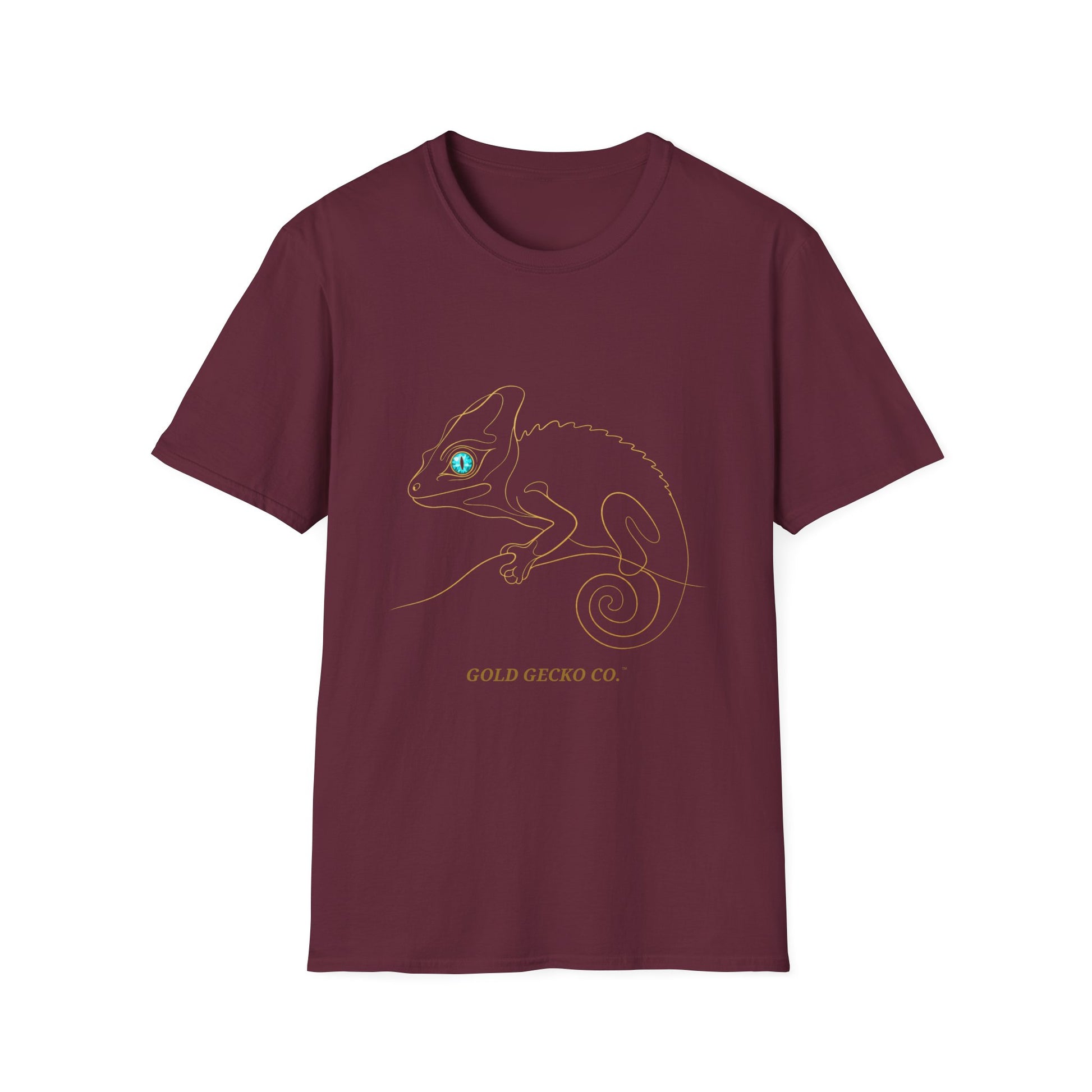 Turquoise Chameleon single-line art with turquoise gem eye — Gold Gecko Co. Line & Gold collection (Dark)