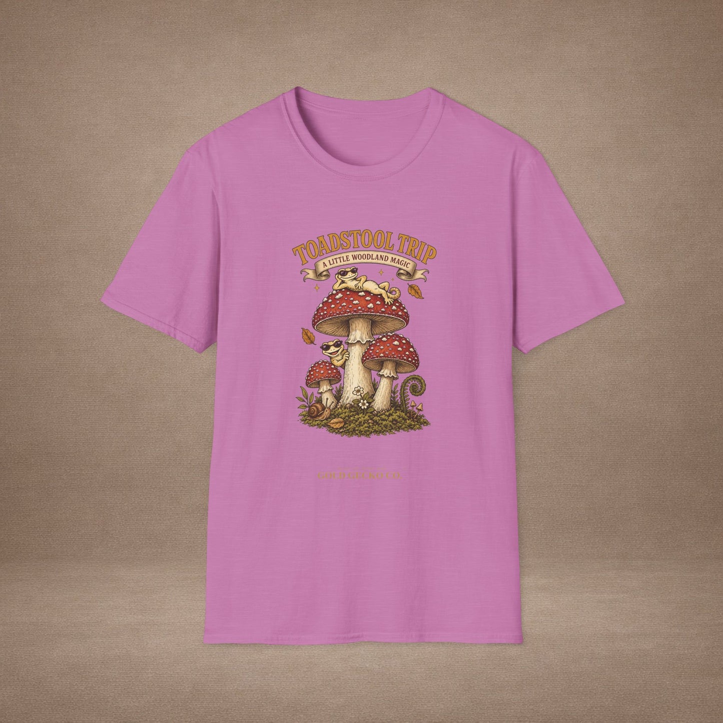 Toadstool Trip cottagecore mushroom & gecko t-shirt — Gold Gecko Co.