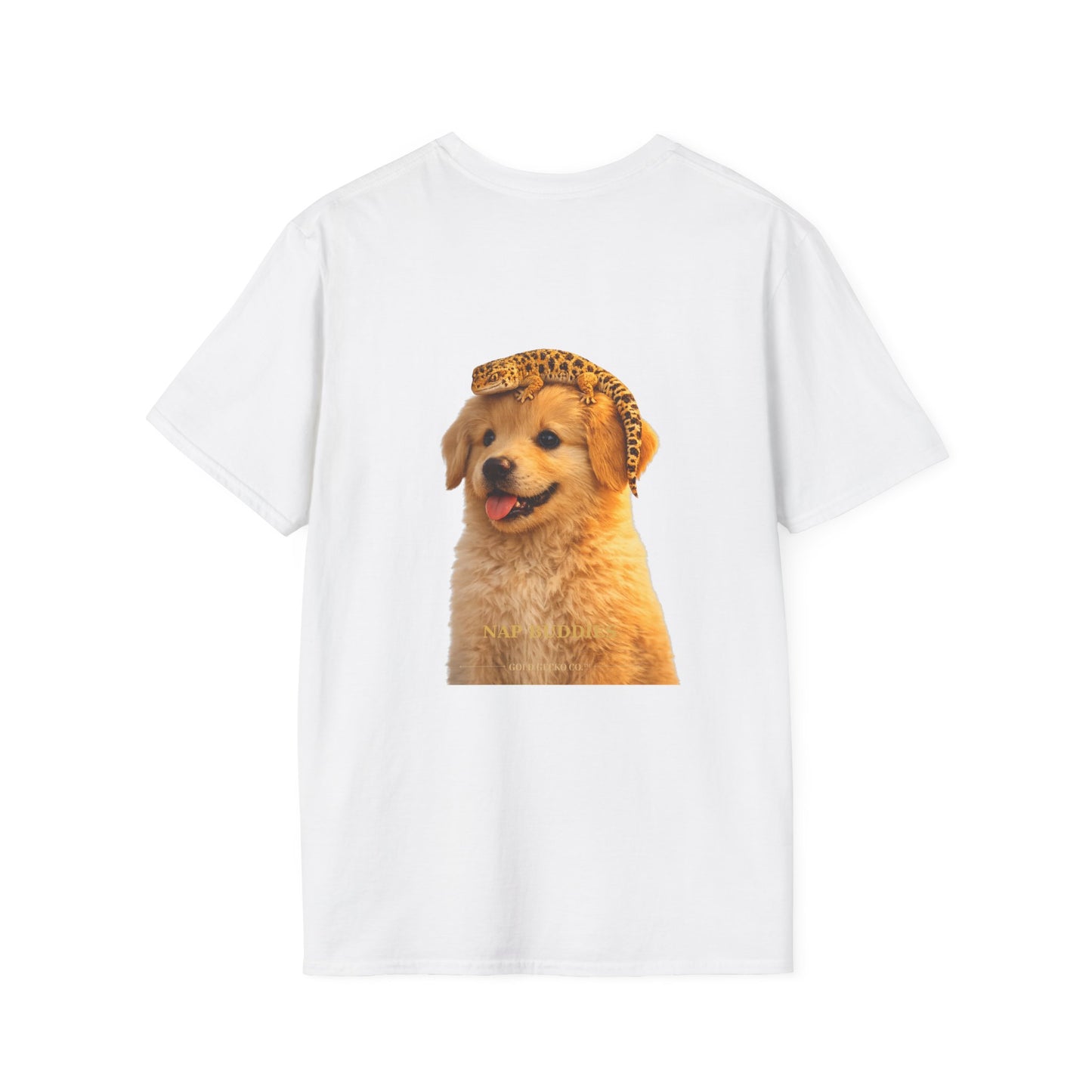 Golden Retriever — Nap Buddies — cinematic photoreal portraits of beloved dog breeds paired w. Gold Gecko Co. Puppies & Geckos collection.