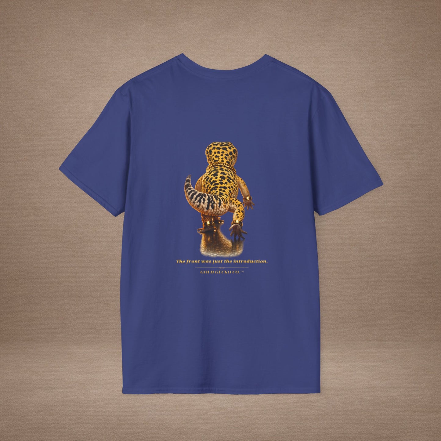 Design # 001  Gold Gecko Co. tm - Signature Logo Tee — Emblem Graphic T-Shirt (Front @ Back)