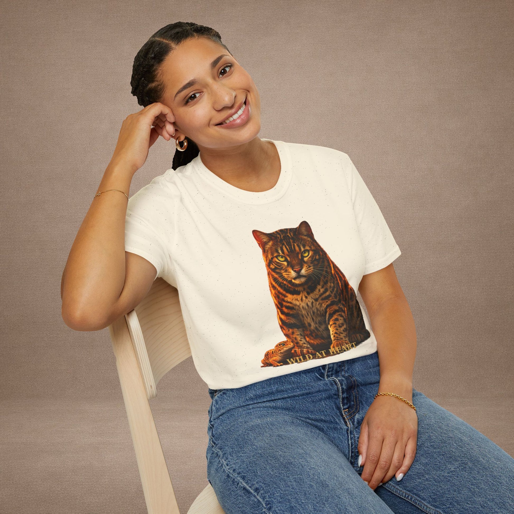 Bengal — Wild At Heart — photoreal cat breed portraits paired with tiny gecko compani. Gold Gecko Co. Cats & Geckos collection.