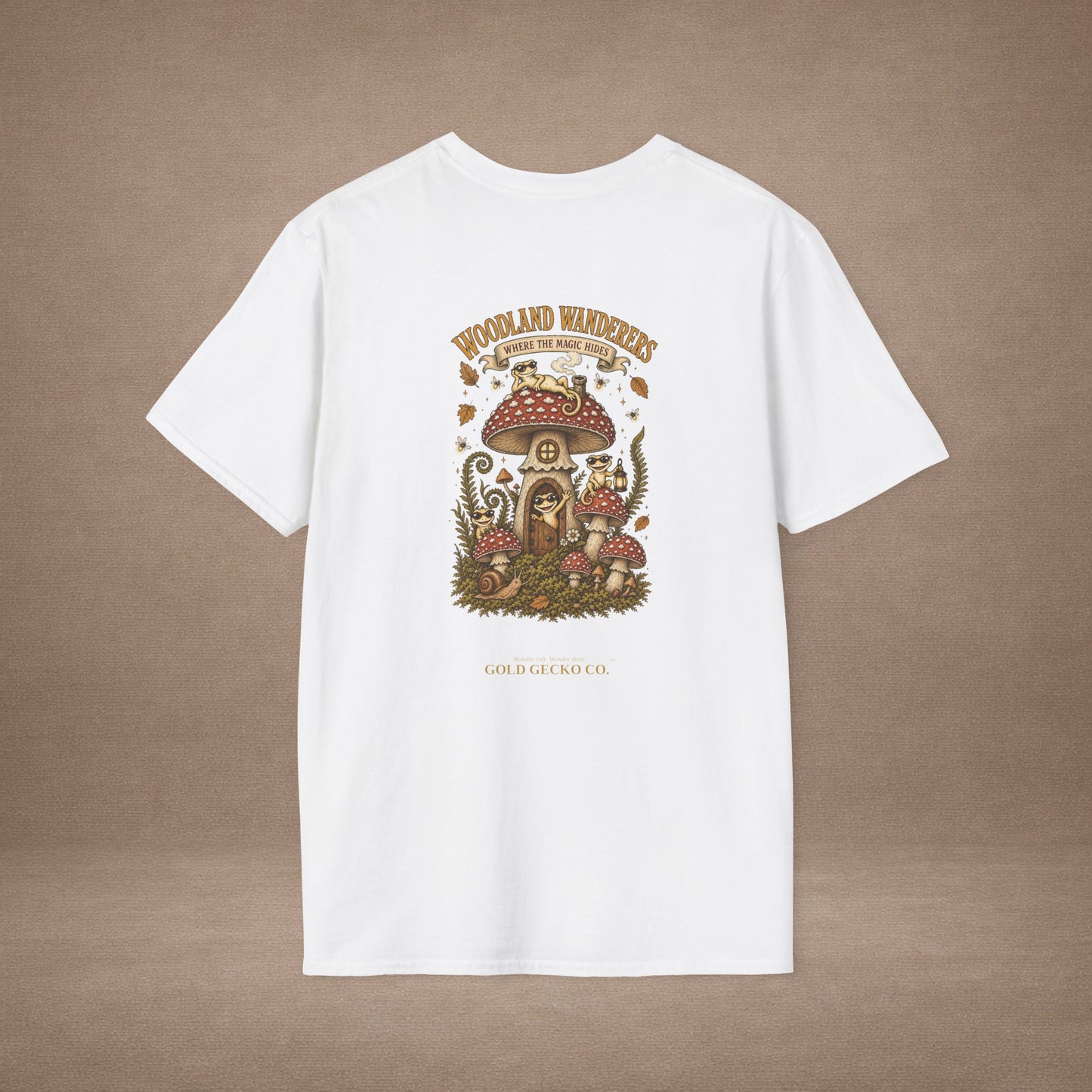 Toadstool Trip cottagecore mushroom & gecko t-shirt — Gold Gecko Co.