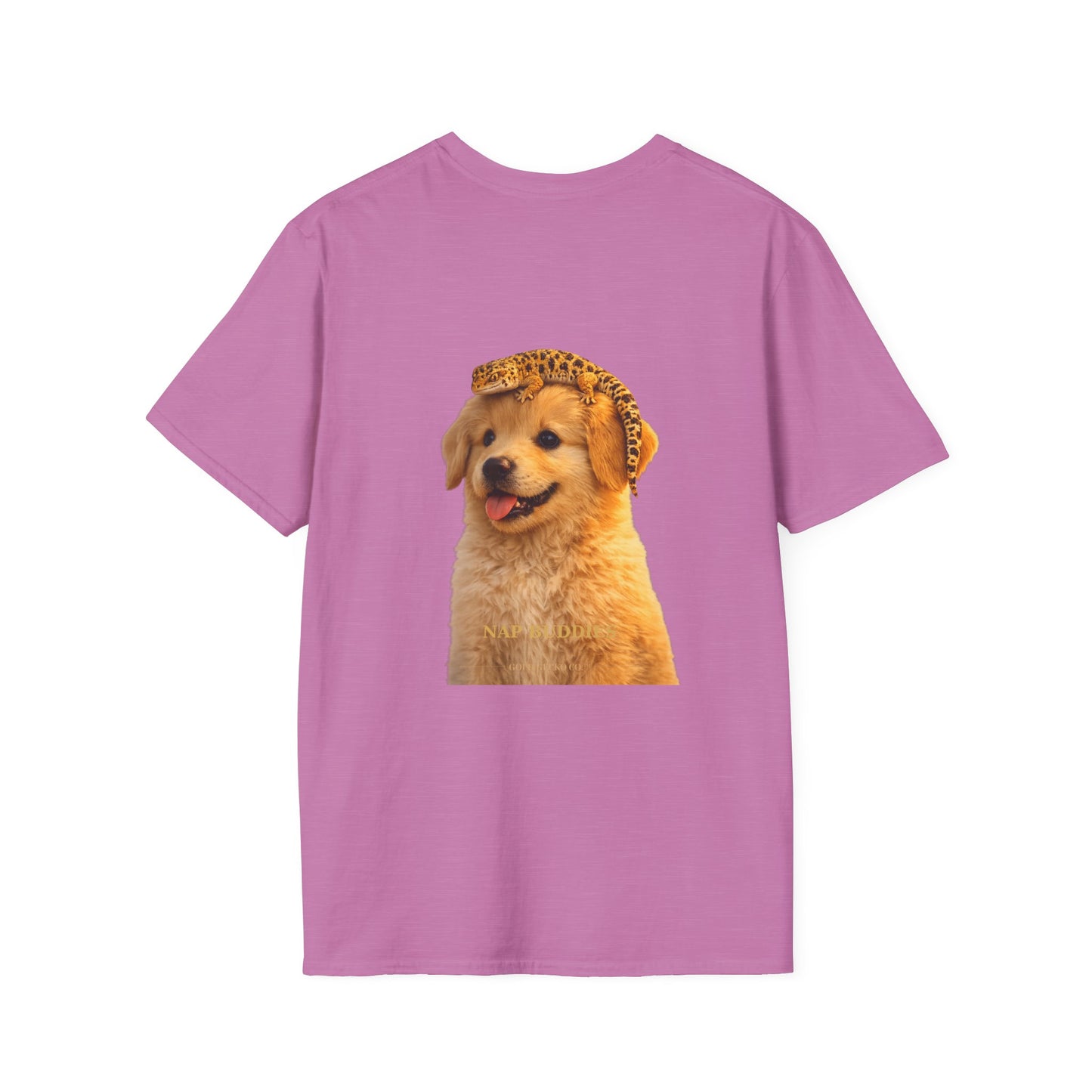 Golden Retriever — Nap Buddies — cinematic photoreal portraits of beloved dog breeds paired w. Gold Gecko Co. Puppies & Geckos collection.