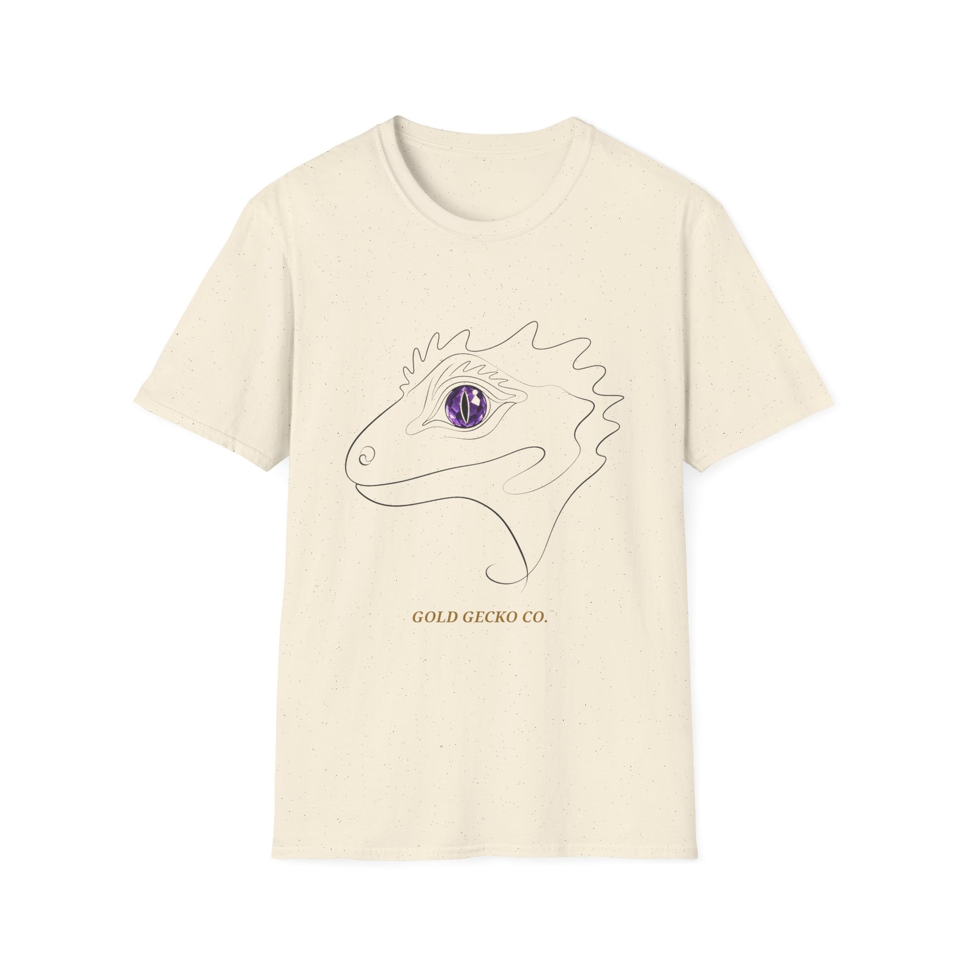 Amethyst Crested Gecko single-line art with amethyst purple gem eye — Gold Gecko Co. Line & Gold collection (Light)