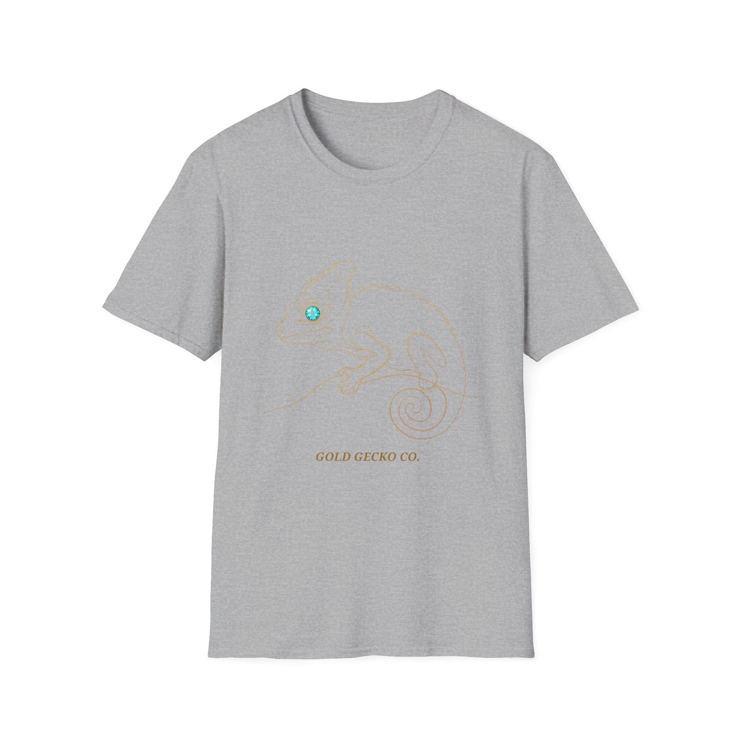 Turquoise Chameleon single-line art with turquoise gem eye — Gold Gecko Co. Line & Gold collection (Dark)