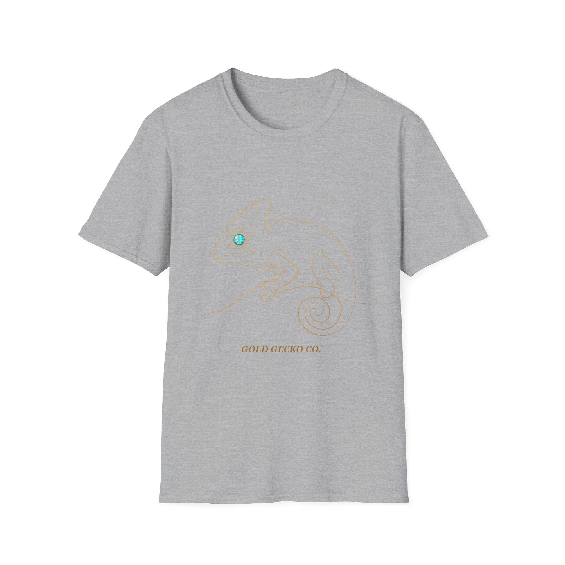 Turquoise Chameleon single-line art with turquoise gem eye — Gold Gecko Co. Line & Gold collection (Dark)
