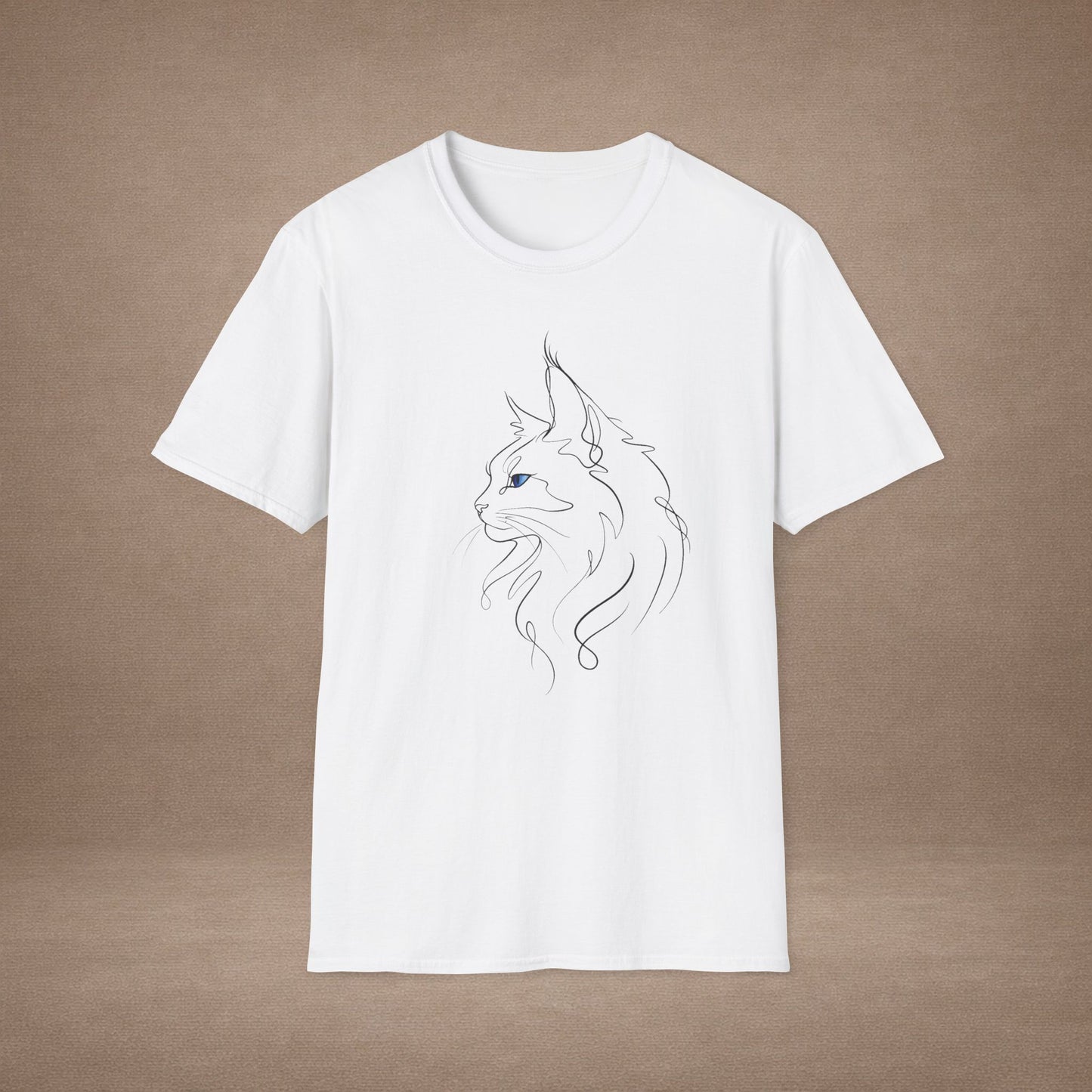Sapphire Maine Coon single-line art with sapphire blue gem eye — Gold Gecko Co. Line & Gold collection (Light)