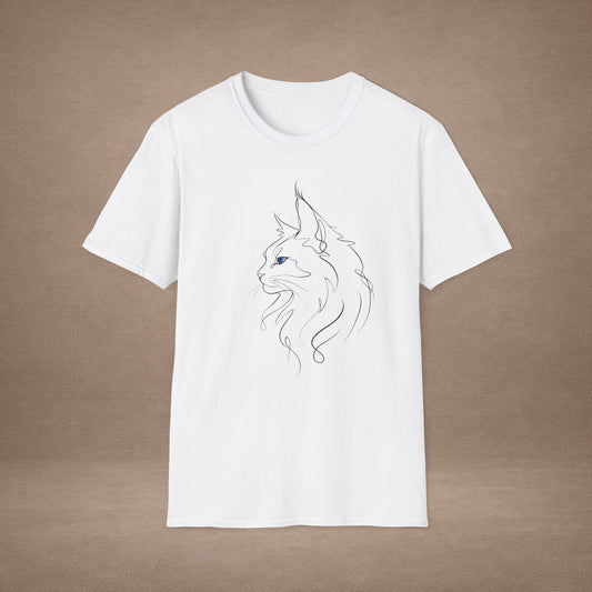 Sapphire Maine Coon single-line art with sapphire blue gem eye — Gold Gecko Co. Line & Gold collection (Light)