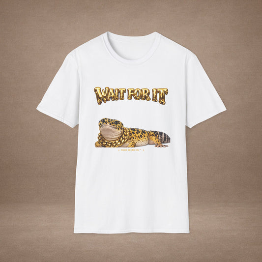 DESIGN #21 Wait For It... Lounging Leopard Gecko Tee (Front & Back) - Gold Lettering
