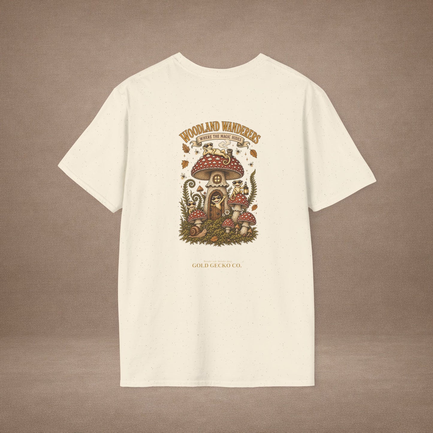 Toadstool Trip cottagecore mushroom & gecko t-shirt — Gold Gecko Co.