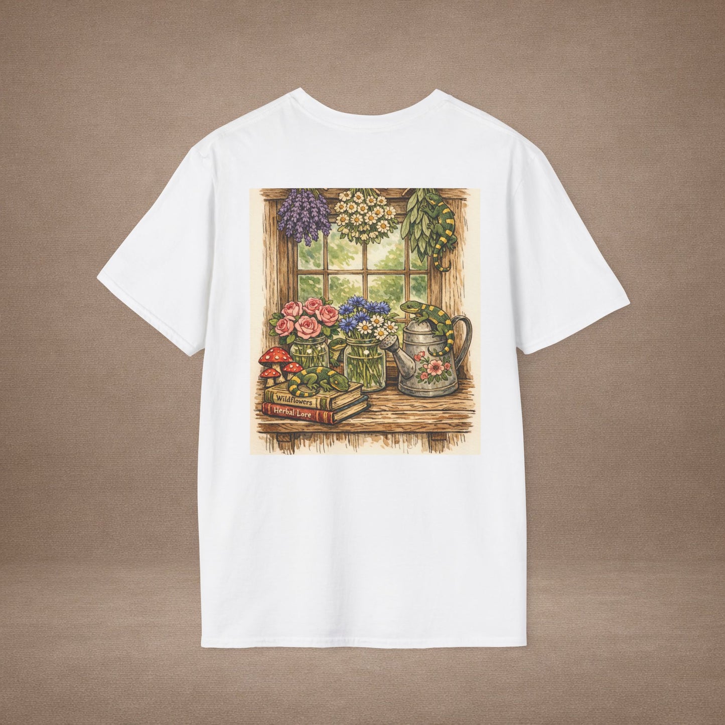 Cottage Windowsill cottagecore gecko t-shirt · Garden Gecko · Gold Gecko Co.
