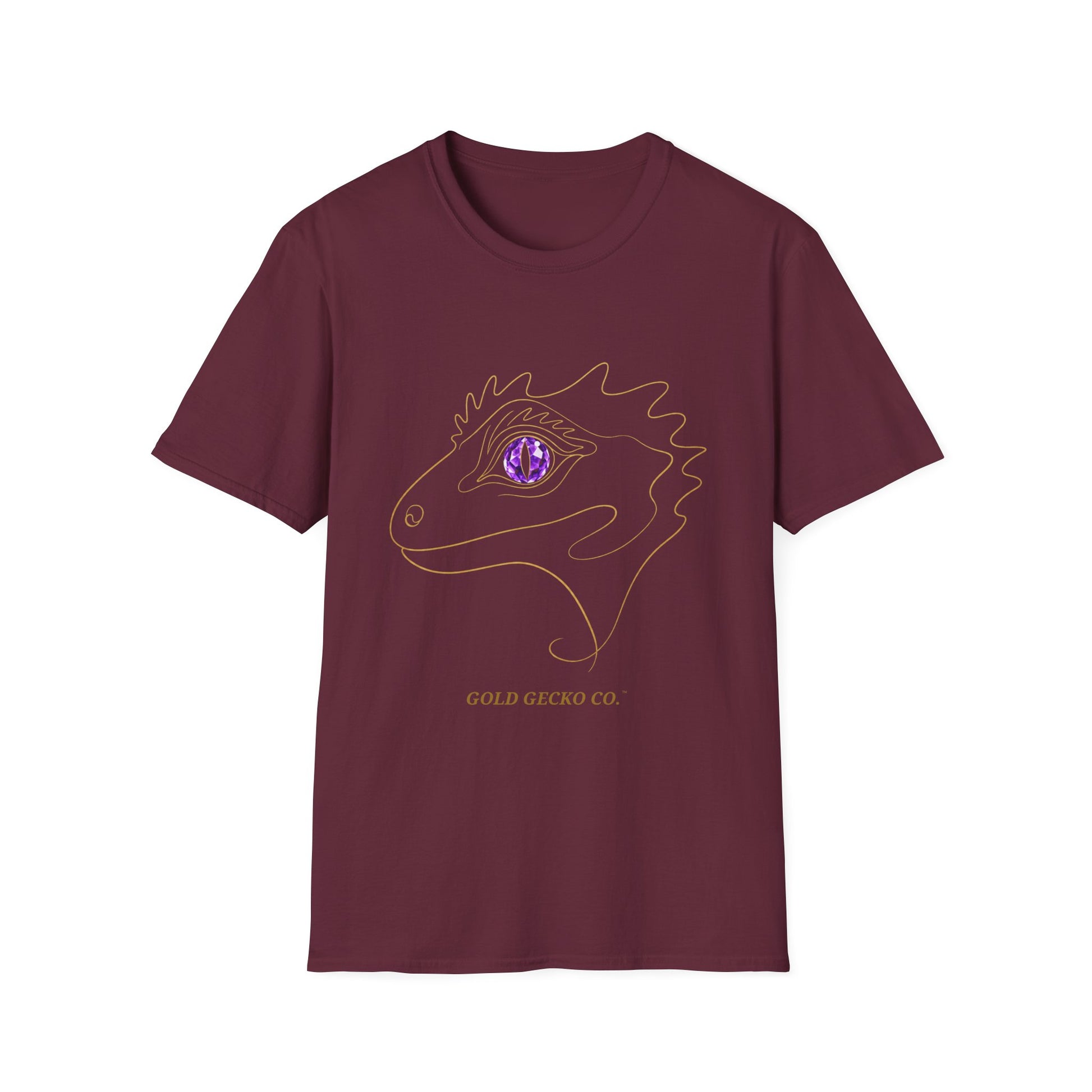 Amethyst Crested Gecko single-line art with amethyst purple gem eye — Gold Gecko Co. Line & Gold collection (Dark)