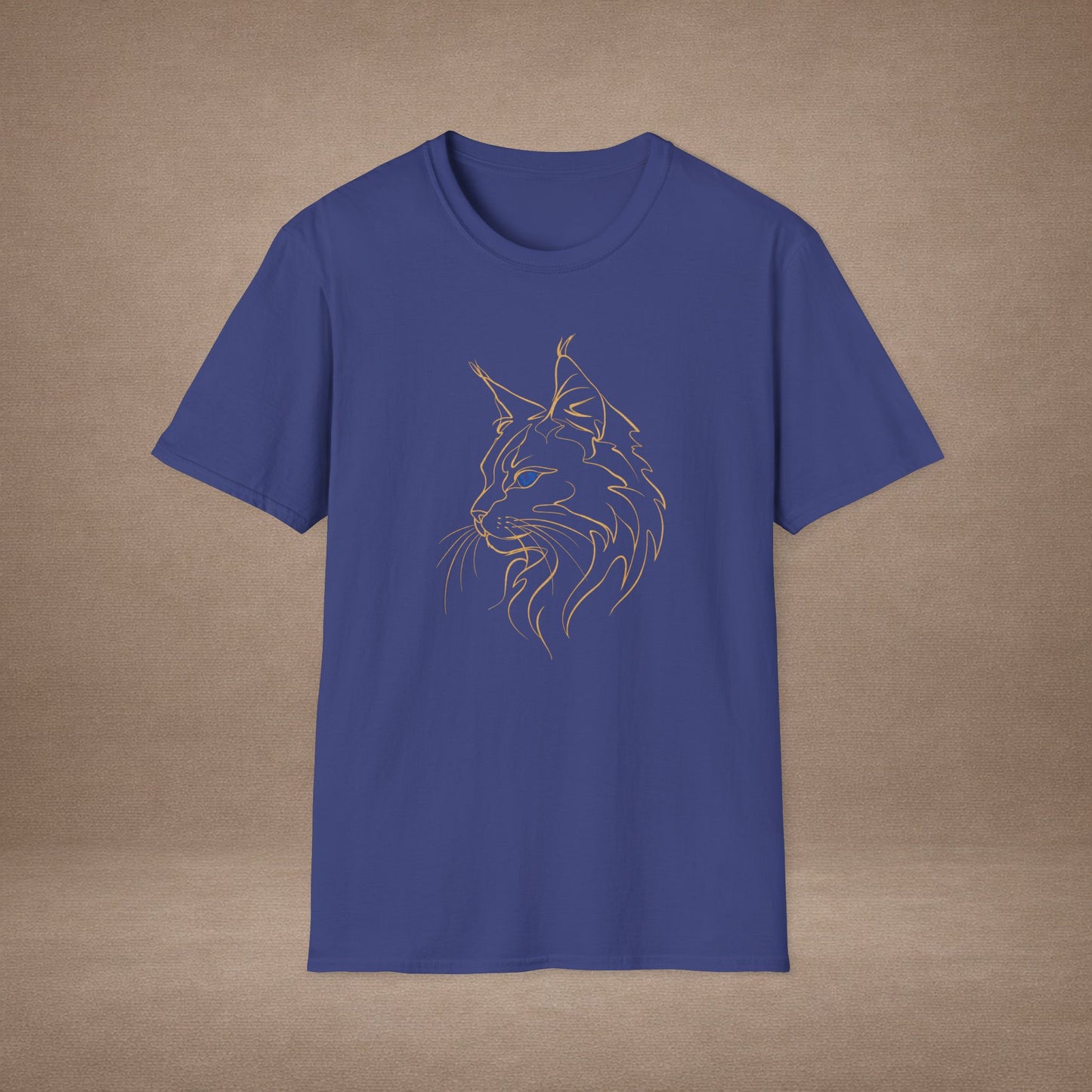 Sapphire Maine Coon single-line art with sapphire blue gem eye — Gold Gecko Co. Line & Gold collection (Dark)
